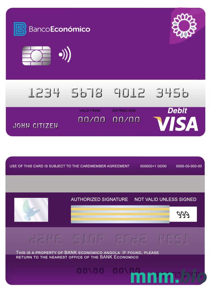 Angola Bank Economio visa debet karta przykład w formacie PSD